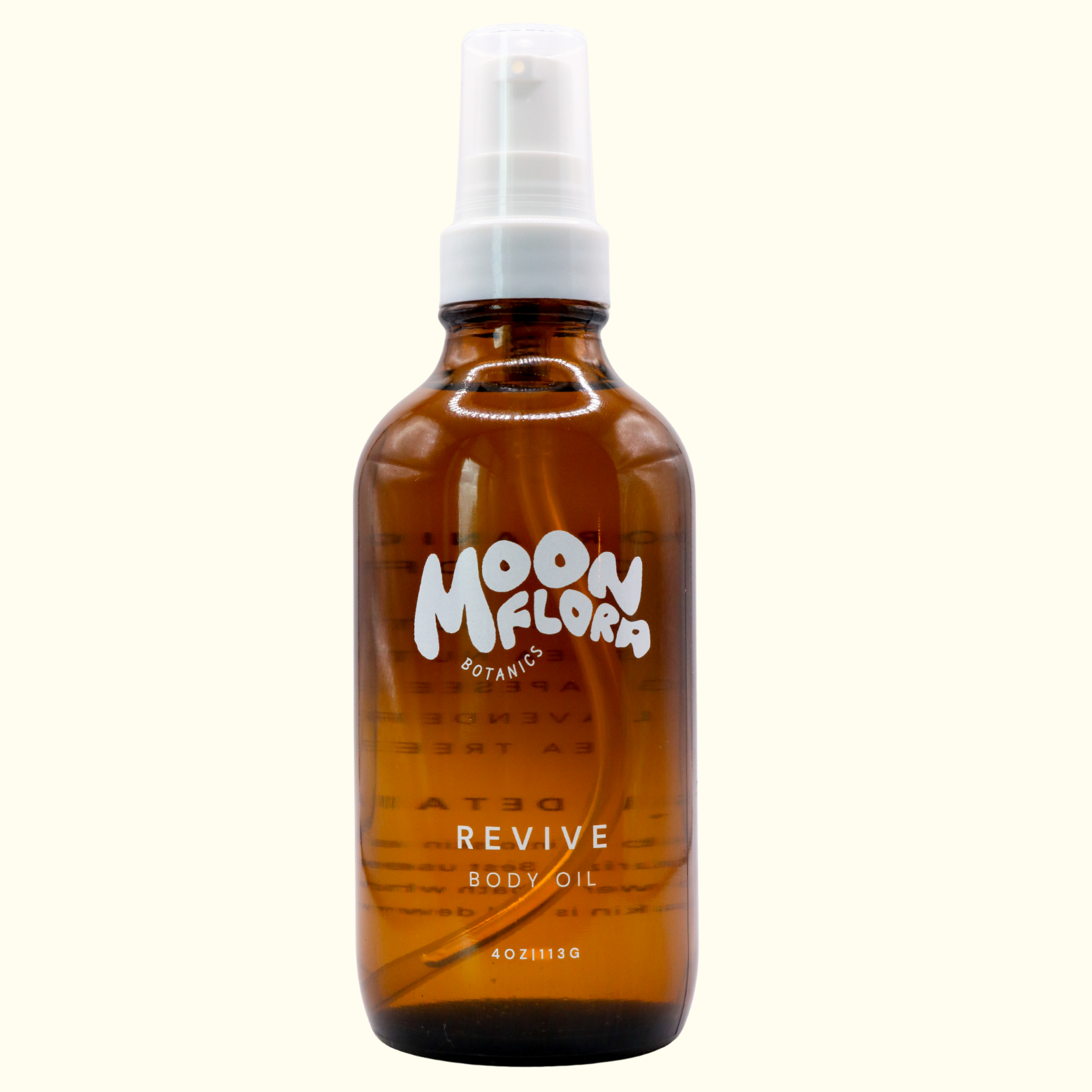 Bottle of Moonflora Revive Body Oil (best body oil) with a white spray nozzle 